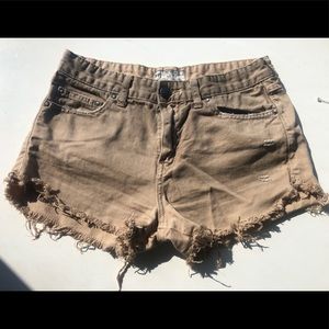 Free People Khaki Raw Hem Shorts